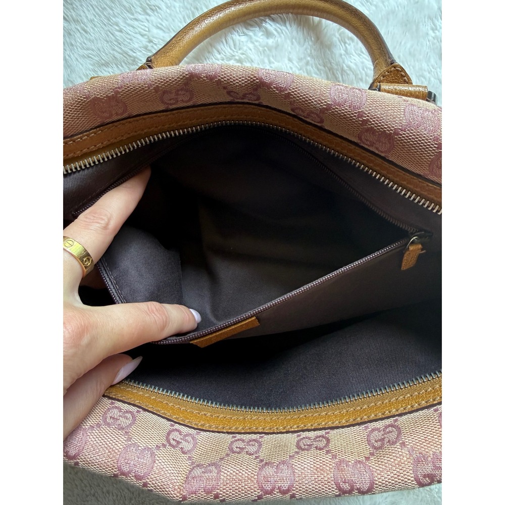 Gucci Pink GG Monogram Canvas Leather Trim Satchel Hand Bag Size OS - Picture 7 of 8